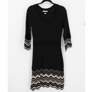 Vintage Stewart & Brown‎ Small $328 Black Chevron 100% Merino Wool Sweater Dress